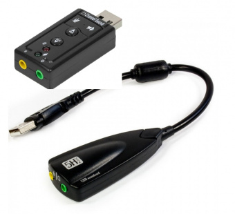Звуковая карта USB (разъемы: выход 3.5мм, вход микрофонный 3.5мм)